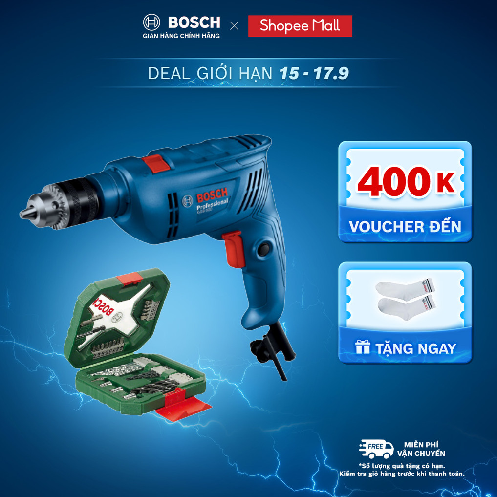 Máy khoan động lực GSB 600 + Tặng kèm 1 Bộ mũi khoan và vặn vít X-Line 34 món