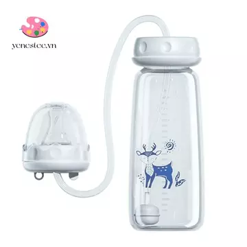 Bộ bình sữa YENESTEE, Bình sữa không tay bóng trọng lực 8oz / 240ml, Bình sữa tự ăn cổ bình thường có cọ hút Bình trữ sữa cho bé từ 3 tháng tuổi trở lên