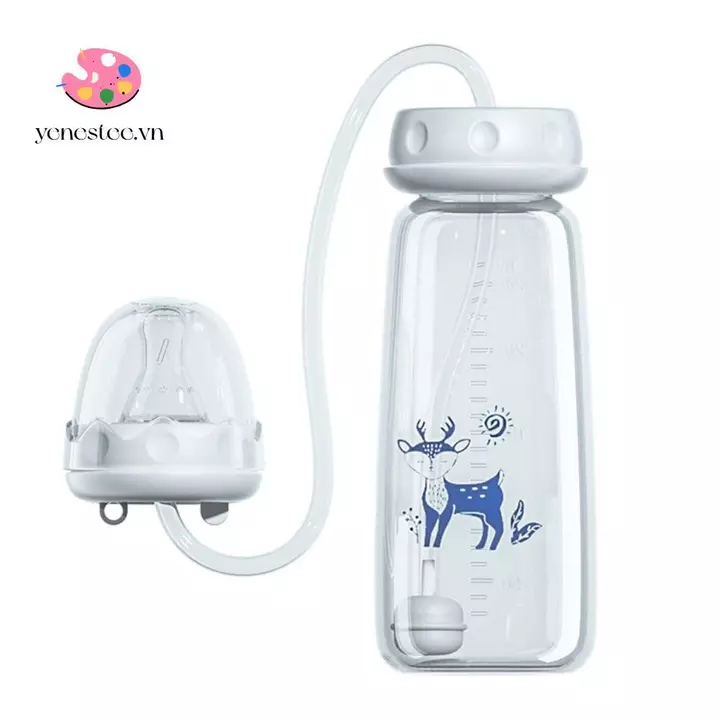Bộ bình sữa YENESTEE, Bình sữa không tay bóng trọng lực 8oz / 240ml, Bình sữa tự ăn cổ bình thường có cọ hút Bình trữ sữa cho bé từ 3 tháng tuổi trở lên