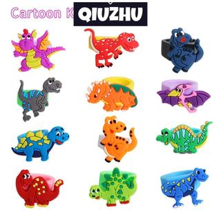 QIUZHU 5 Chiếc Hoạt Hình Dễ Thương Khủng Long Trẻ Em Nhẫn Kawaii Trẻ Em Bé Trai PVC Nhẫn Trẻ Em Trang Sức Lễ Hội Quà Tặng K5M7