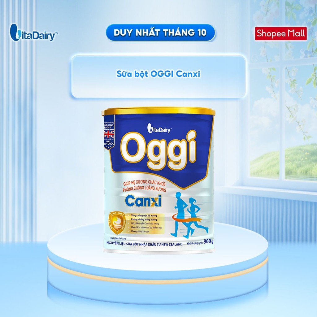 Sữa bột Oggi Canxi - Giúp tăng cường mật độ xương, giúp hệ cơ xương chắc khoẻ, chống loãng xương - Lon 900g