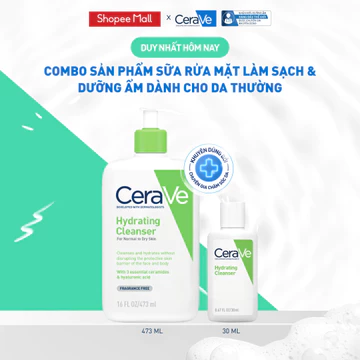 [HO] Bộ sản phẩm sữa rửa mặt CeraVe làm sạch & dưỡng ẩm dành cho da thường Hydrating Cleanser