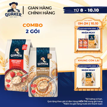 Combo 2 Gói Yến Mạch Ăn Liền QUAKER 1000G / Yến Mạch Cán Dẹt QUAKER 800G - Giàu dinh dưỡng và tốt cho sức khỏe