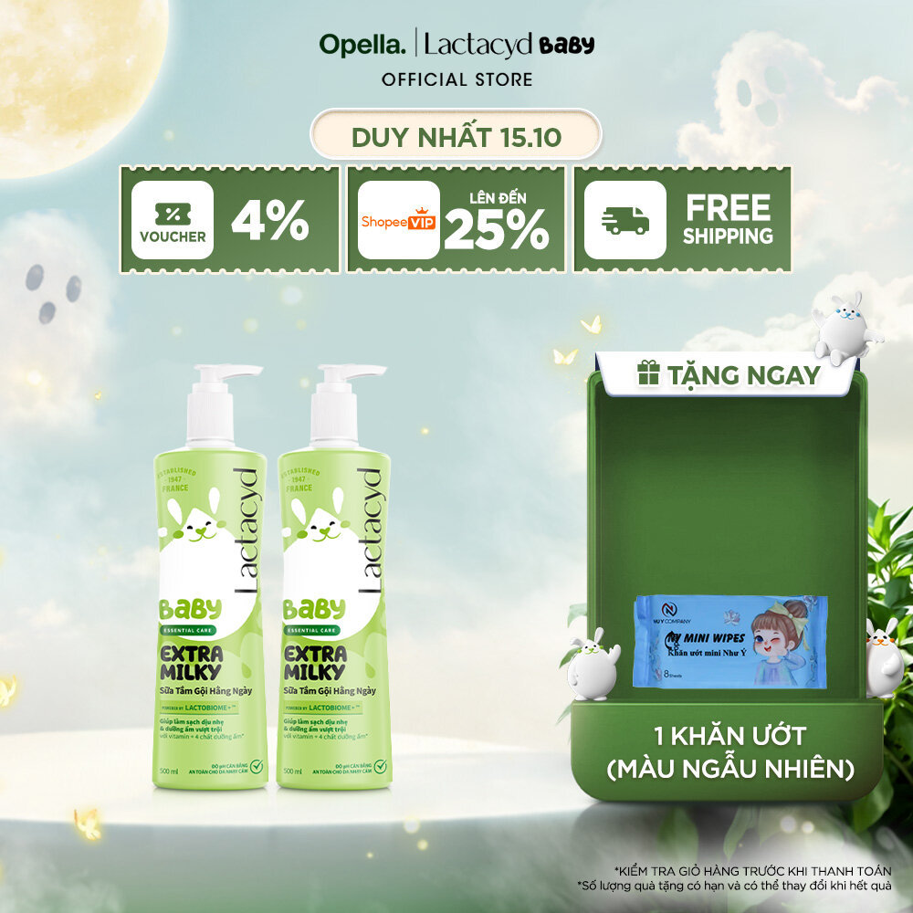 Bộ 2 chai Sữa Tắm Gội Trẻ Em Lactacyd Baby Extra Milky Làm Sạch Dịu Nhẹ và Dưỡng Ẩm Vượt Trội 500ml/chai