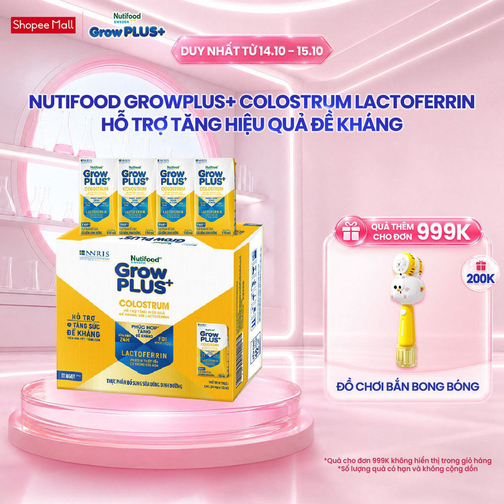 Thùng 24 hộp Sữa bột pha sẵn Nutifood Sweden GrowPLUS+ Colostrum Lactoferrin 110ml