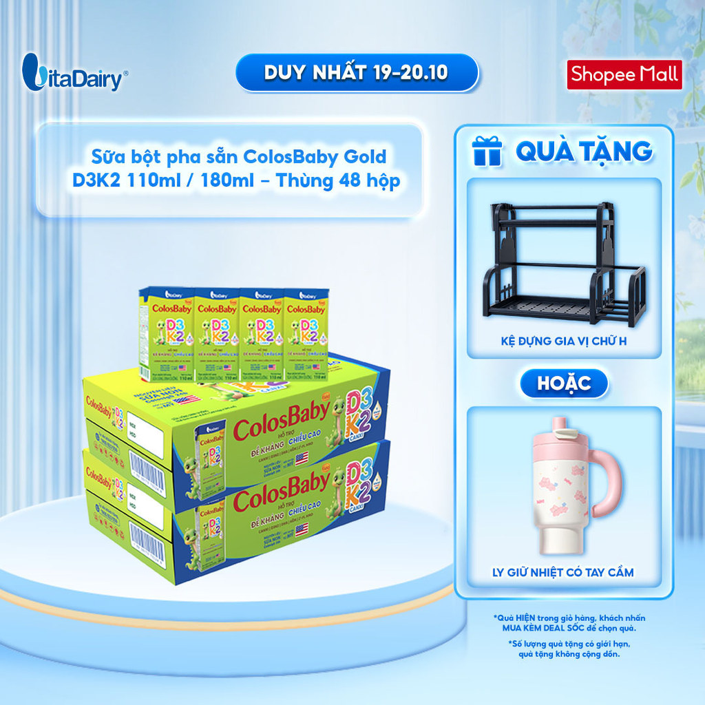 [Combo 2 thùng 48 HỘP] Sữa uống dinh dưỡng ColosBaby Gold D3K2 110ml/180ml – Bổ sung canxi, hỗ trợ xương chắc khỏe