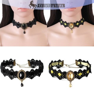 Onetimingfine Đen Ren Vòng Cổ Vòng Cổ Choker Nhung Pha Lê Vintage Gothic Dây Chuyền VN