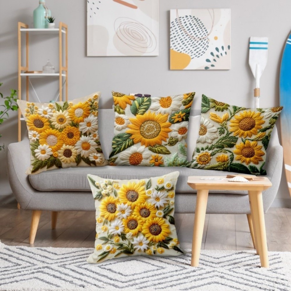 Vỏ Gối Hướng Dương THFENG, Đệm Sofa Sang Trọng 45x45cm, Vintage 2D Hoa Lông Tơ Mềm In Hình Phòng Ngủ Gối Trang Trí Nhà Cửa