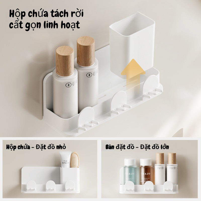 Bộ Nhả Kem Thông Minh Dán Tường, Giá bàn chải, phong cách đơn giản, lắp đặt không khoan lỗ, 2-3 Cốc