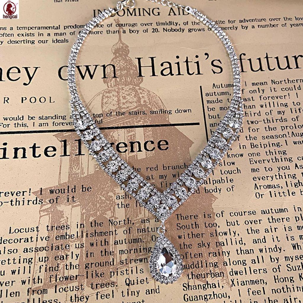 Trang sức cô dâu full kim cương giả, bộ dây chuyền và bông tai thiết kế tinh tế quyến rũ, phù hợp váy dạ hội và tiệc cưới