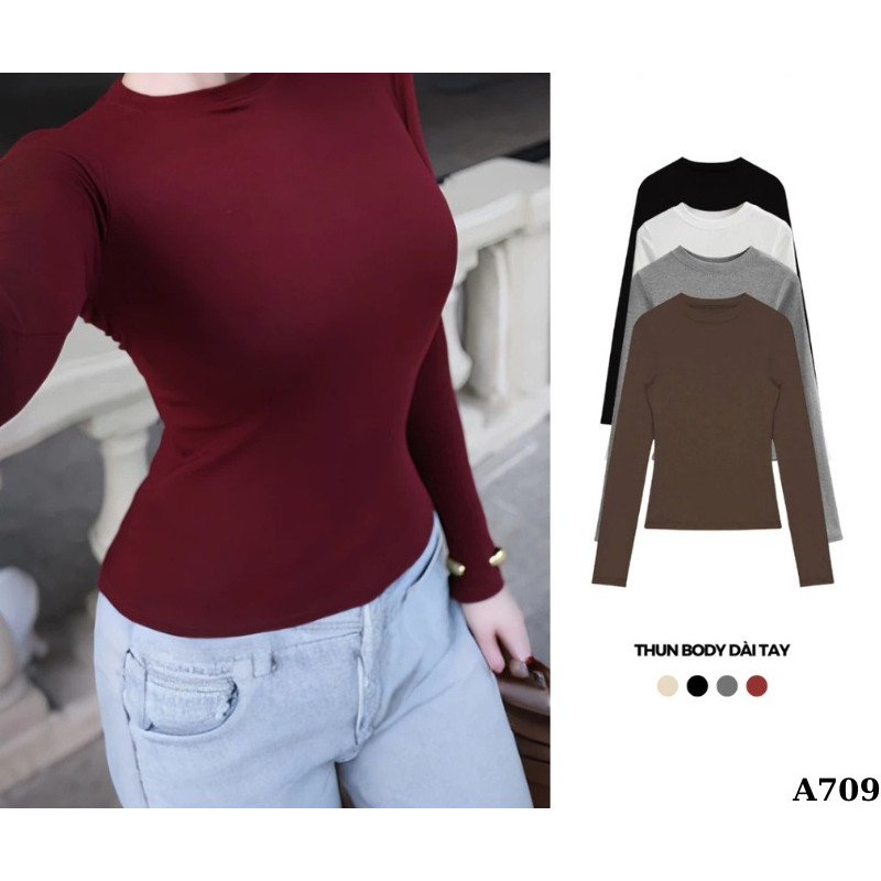 Áo thun nữ giữ nhiệt dài tay,Áo thun basic ôm body trơn nhiều màu chất liệu cotton mềm mịn_A709