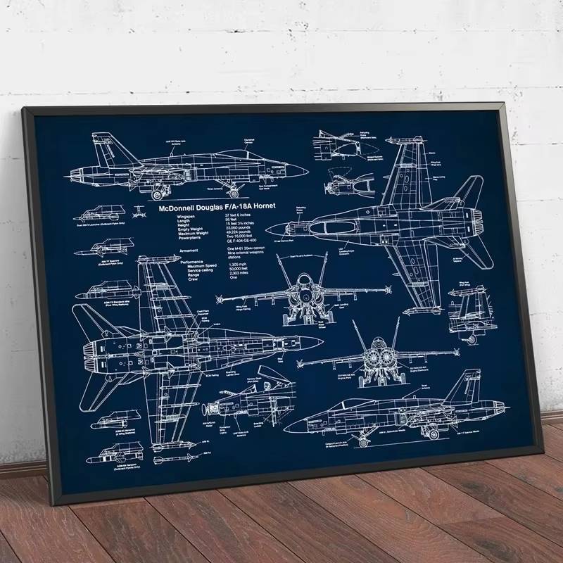 Scandinavia Đơn Giản Nghệ Thuật Treo Tường Máy Bay F18 F22 HD Canvas Poster Tranh In Hình Máy Bay Chiến Đấu Phản Lực Blueprint Phi Công Quà Tặng Phòng Trang Trí Nhà