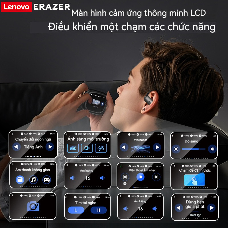 Lenovo ERAZER XF38 Al thông minh dịch thời gian thực Tai nghe không dây Bluetooth 5.4 Có màn hình LED Tai nghe doanh nhân có micrô | BigBuy360 - bigbuy360.vn