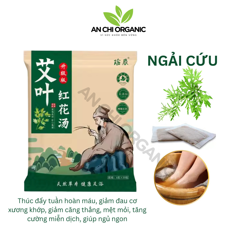 Bột Ngâm Chân Thảo Mộc Ngải Cứu, Gừng Thải Độc Giữ Ấm Giảm Đau Xương Khớp Giảm Hôi Chân (Bịch 30 túi lọc) An Chi Organic