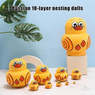 PlumHOUSE Búp Bê Làm Tổ Nga 10 Lớp Vịt Vàng Nhỏ Gỗ Basswood Khô Vẽ Tay Đồ Trang Trí Sáng Tạo Cho Trẻ Em VN