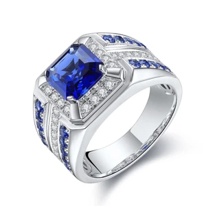 Nhẫn Kim Cương Zircon Hợp Kim Bạc Phong Cách Kẻ Sọc Xanh Vuông