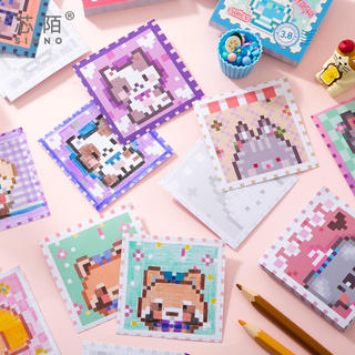 ENWEI 50 Chiếc [Pixel Coloring 3.0 Series] Giấy Viết Chủ Đề Thực Phẩm Chủ Đề Động Vật Nhãn Dán Hạt Phong Cách Pixel Cho Nhật Ký Thêu Sò Trang Trí Kế Hoạch