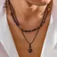 2 Cái / bộ Mặt dây chuyền đá tự nhiên Nelace cho nam Hạt gỗ cổ điển Sợi sáp da Choker Phụ kiện trang sức Nelace [Mina]