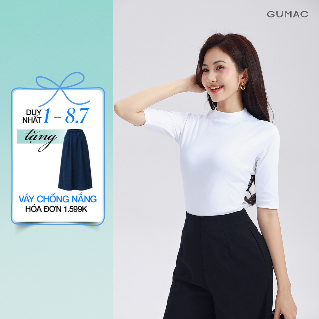 Áo Thun Nữ GUMAC Form Slim Cổ Lọ Tay Lửng Thanh Lịch Chất Mềm Mịn Co Giãn Tốt ATF11021