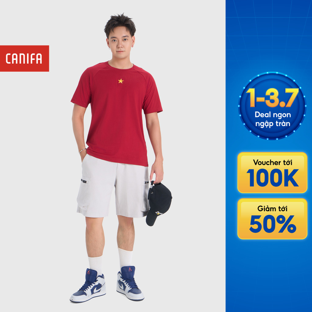 Áo phông nam CANIFA S áo thun form vừa in họa tiết Cờ đỏ sao vàng 8TS26S026