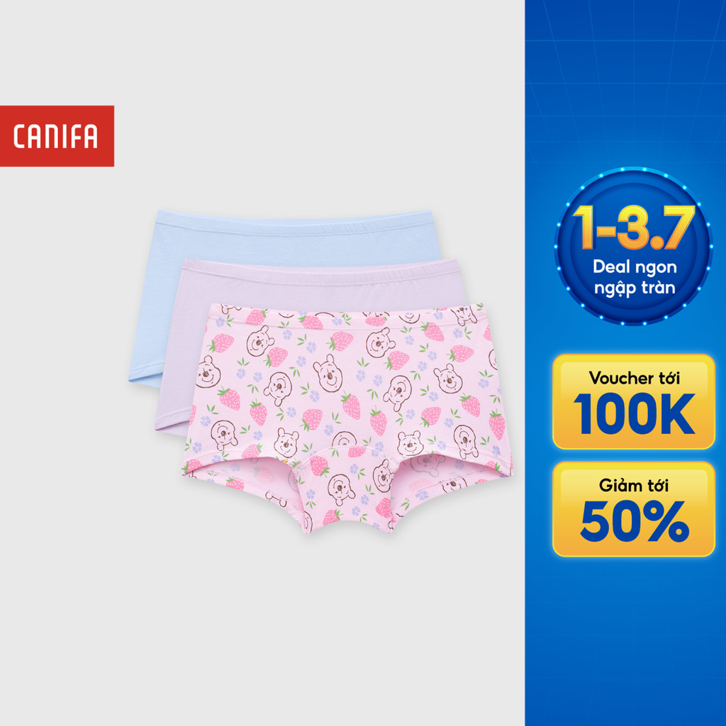 Combo 3 quần lót đùi bé gái CANIFA mềm mịn mát đạt chuẩn OEKO-TEX in Princess 1US26A005