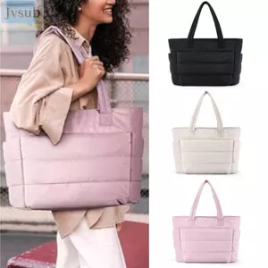 Túi xách JVSUB Fluffy Puffer, Túi Tote nữ nhiều túi thông thường, Túi đi lại dung tích lớn thời trang dành cho công sở du lịch Cửa hàng phòng tập thể dục bãi biển