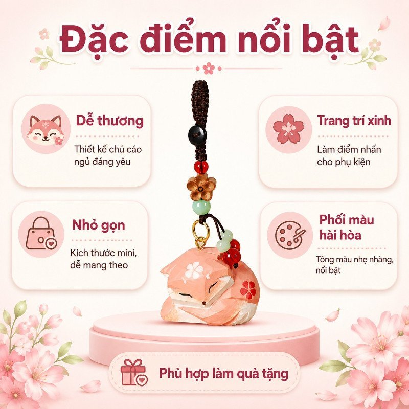 Móc Khóa Gỗ Hình Cáo Ngủ Khắc Tay Dễ Thương Treo Chìa Khóa Túi Xách Balo Quà Tặng