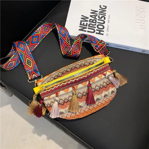 Phong Cách Dân Tộc Dệt Tua Rua Ngực Túi Nữ Đeo Ngang Eo Túi Nhỏ Bohemian Retro Một Vai Túi Đeo Nữ