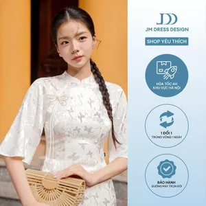Áo dài Lục Khuê - Áo dài ôm tay A chất lụa 2M10.2409BF, áo dài cách tân thiết kế bởi JM Dress Design