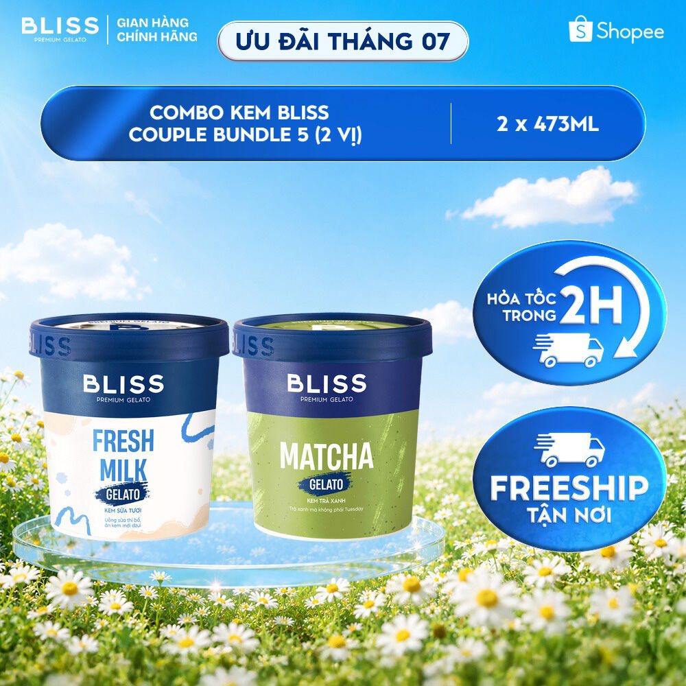 [Hỏa tốc HN/HCM] Combo kem BLISS COUPLE BUNDLE 5 (2 hộp x 473ml): Trà Xanh, Sữa Tươi