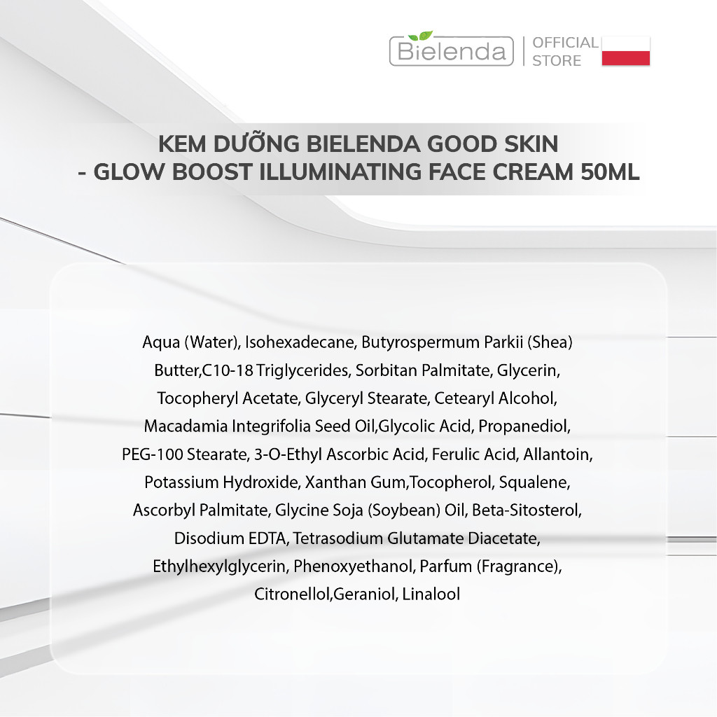 Kem dưỡng Bielenda Good Skin - Glow Boost Illuminating dưỡng trắng, làm mờ thâm nám, tàn nhang 50ml