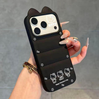 Ốp lưng nhựa mềm áo lông vũ tai mèo Hello Kitty nét vẽ đơn giản, chống va đập bền lâu iPhone 12/13/14/15/16 Pro Max