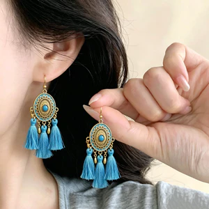 Retro Bohemian Dài Tua Rua Bông Tai Thiểu Số Phong Cách Dân Tộc Thanh Lịch Sang Trọng Nhẹ Sang Trọng Bông Tai Cao Cấp