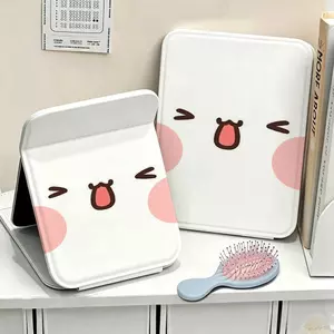 Gương gập mini họa biểu cảm má hồng nháy mắt tối giản xinh cho nữ sinh
