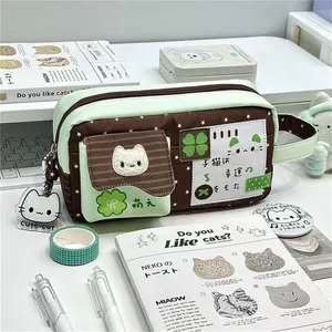 Lưu Trữ Túi Bảo Quản Dung Tích Cao Bốn Lá Túi Cỏ Ba Lá Màu Lớn Bút Chì Túi Học Sinh Giá Trị Xanh Mèo Con Văn Phòng Phẩm Túi