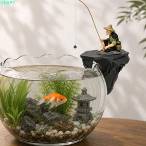 QEARY Rockery Angler Trang trí, Mô phỏng thực tế Câu cá Tượng ông già, Cảnh quan Thủ công Phong cách treo tường PVC Bể cá đá treo tường