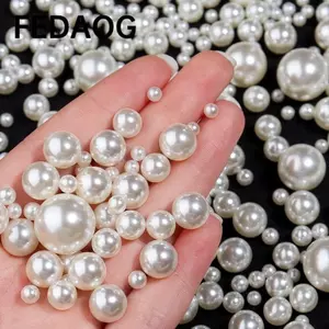 FEDAOG 20-300 Chiếc Ngọc Trai Giả, Hình Tròn 3-14mm ABS Hạt, Trắng Có Lỗ Cao Bóng Rời Hạt Kẹp Tóc Phụ Kiện