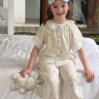 Bộ đồ ngủ bé gái mùa hè - set 2 món cổ bèo hoa nhí dễ thương
