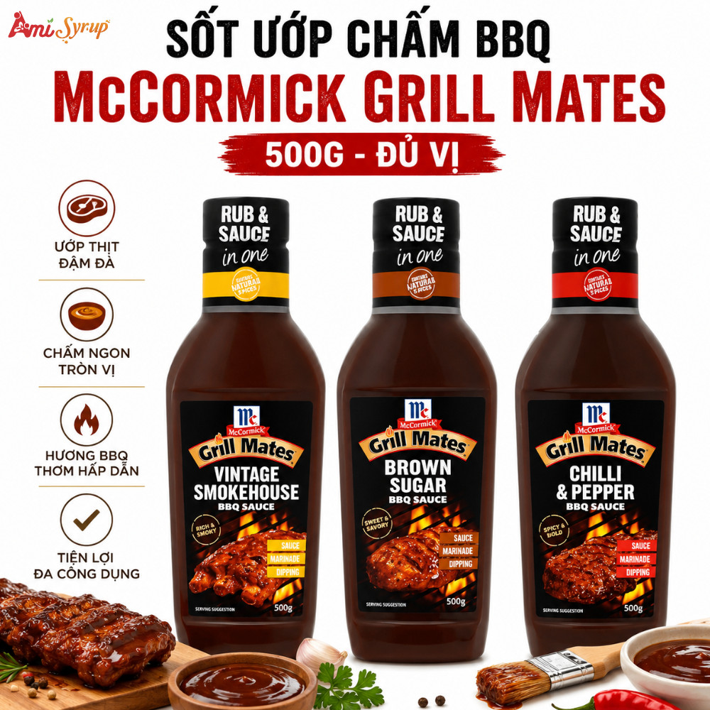 Sốt Ướp Chấm BBQ McCormick Grill Mates 500g Đủ Vị, Hương Vị BBQ Chuẩn Mỹ, Tiện Lợi Cho Mọi Bữa Tiệc