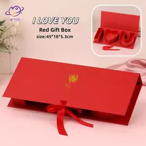 HFTOY Hình Chữ Nhật Tôi Yêu Bạn Hộp Trống Lãng Mạn Màu Đỏ Trang Sức Hộp Quà Tặng Kích Thước Lớn Hình Chữ Thier Hoa Hộp Quà Tặng ~