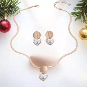 2 Chiếc Tối Giản Sáng Tạo Hình Trái Tim Mặt Dây Chuyền Rắn Dây Chuyền Bông Tai Nelace Bộ Trang Sức Nữ [Mina]
