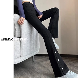 Quần Jean Cao Cấp loe Nữ Giảm Béo Quần Denim Đen Retro Chia Hem Micro