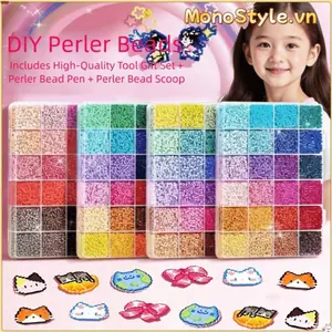MONOSTYLE Perler Hama Hạt, Bộ hạt cầu chì ba chiều kích thước 2,6mm, Bộ DIY 48 / 72 / 96 / 120 Màu Đậu nhỏ cao cấp Hạt xếp hình chất lượng cao Quà tặng DIY