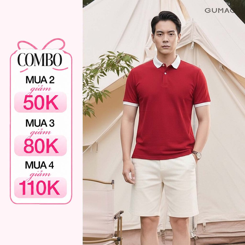 Áo Polo Nam GUMAC Phom Suông Cơ Bản Phối Màu Viền Bo Kiểu Basic LPLNF0916