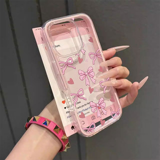 Thời Trang Kẹo Màu Hồng Bowknot Mẫu Cho IPhone 17/16/15/14/13/12/11 Pro Max Plus Chất Liệu TPU Mềm Mại