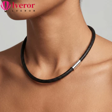 Vòng cổ dây bện LVEROR, Vòng cổ dây da đen 45cm, Mặt dây chuyền DIY chống thấm nước có khóa Dây chuyền dây chuyền dây chuyền nam nữ