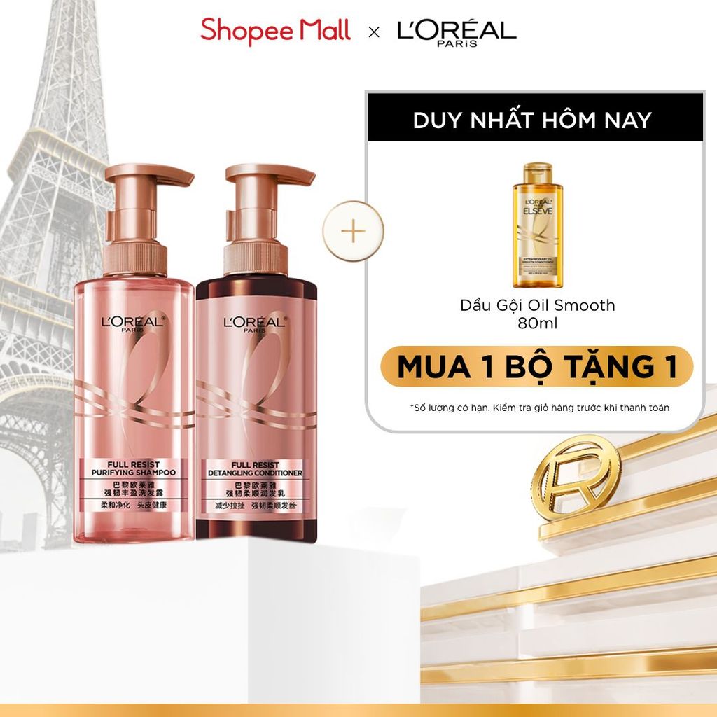 Bộ đôi dầu gội xả ngăn ngừa & giảm gãy rụng tóc, giúp tóc chắc khỏe hơn L’oreal Paris Elseve Full Resist 440ml
