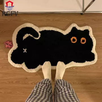 Thảm trải sàn RGFV, Thảm trải sàn hình mèo chống trượt màu đen, Thảm vào cửa siêu mềm Thảm trải sàn thấm hút dễ thương Phòng tắm