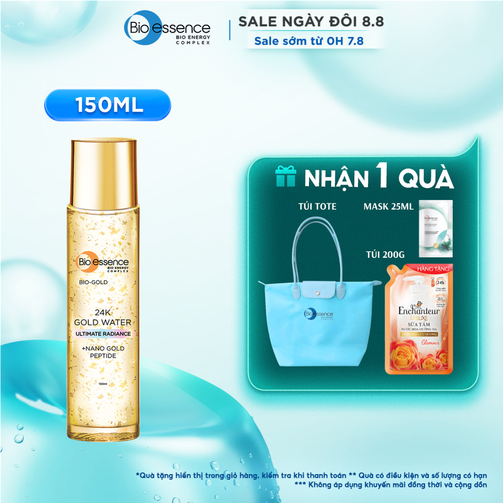 Nước dưỡng tinh chất vàng 24K, cấp ẩm,ngừa lão hoá sớm và dưỡng da tươi sáng Bio essence Bio-Gold 150ml