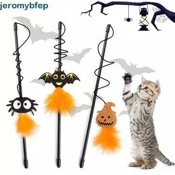 JEROMY 3 Đồ Chơi Mèo Halloween, Đồ Chơi Cây Đũa Phép Halloween Vui Nhộn Phong Cách Halloween, Kawaii Tương Tác Chơi Thanh Nhựa Lông Mèo Teasing Stick Mèo Mèo Mèo Mèo Mèo Con Giải Trí